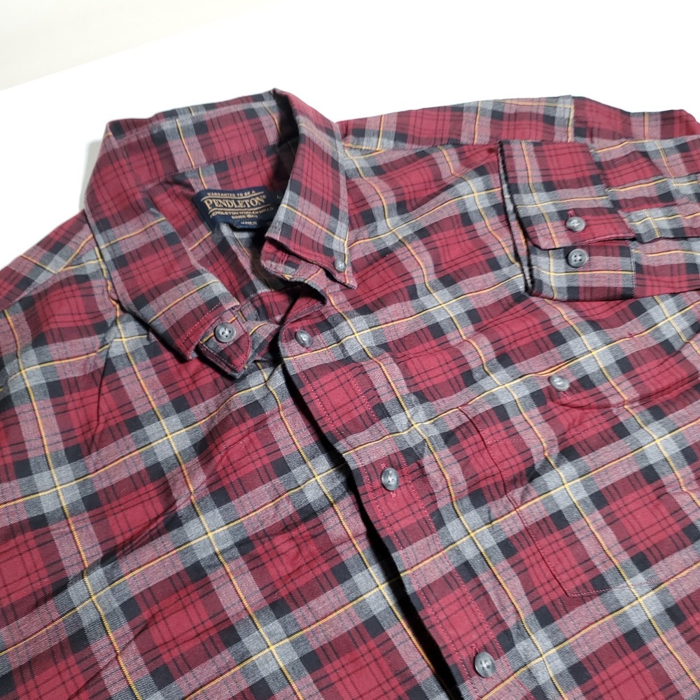 Pendleton Mens Large Red Plaid Button Long Sleeve Shirt